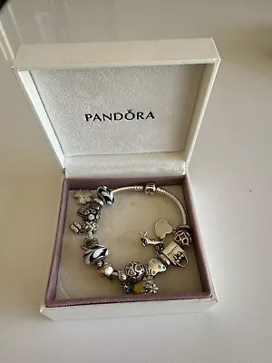 Genuine Pandora Bracelet With Charms With Box. 16 Charms - Mix Of Stone/silver • £40