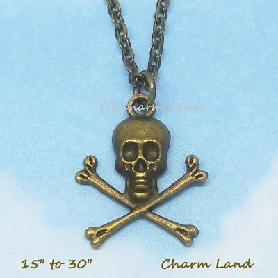 Skull Crossbones Necklace Silver Brass Bronze Pirate 10066 Boho Chic Charm Land • $8.99