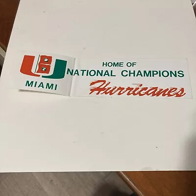 Vintage Miami Hurricanes Bumper Sticker NCAA Vinyl Decal 12 X 3 National Champs • $12.99