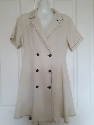 Vintage 80s SAFARI Style Cream Dress Size S 10 Fancy Dress • $29