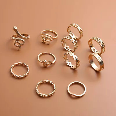 11pcs Gold Boho Stack Plain Above Knuckle Ring Snake Midi Finger Tip Rings Set • £4.49