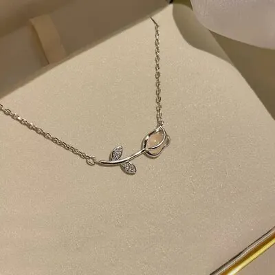 Fashion 925 Silver Love Tulip Crystal Pendant Necklace Women Wedding Jewelry New • $1.35