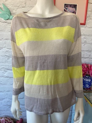 £7.50 • Buy Clements Ribeiro Size Uk 16 Fine Linen Knit Citrus Striped Colourblock Jumper