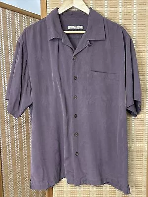 Tommy Bahama Bikinitini Martini Embroidered Purple Button Up Silk Shirt Size L • $35