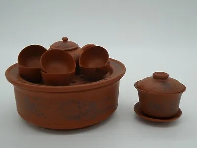 Chinese Yixing Zisha Tea Set Red Clay Tea Pot 6 Cups & Stand Warmer • £40