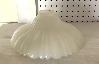 Vintage Industrial RIBBED & SCALLOPED Milk Glass Lamp Shade 10  Diameter • $49.99
