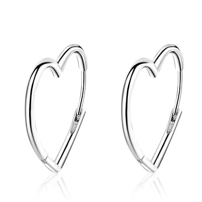 Womens Girls 925 Sterling Silver Love Heart Hinged Hoop Earrings Jewellery Gift • £2.92