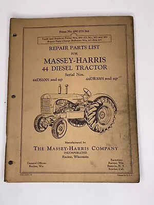 Original Vintage MASSEY HARRIS 44 DIESEL TRACTOR PARTS List Catalog • $25
