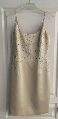 Perfect Condition!  Maggy London Dress Champagne Embroidered Beaded Straps • $35