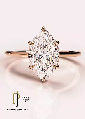 3.0Ct Marques Cut Moissanite Solitaire Engagement Ring In 14K Yellow Gold Plated • $124.59