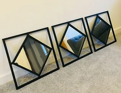 Set Of 3 Square Diamond Shape Frame Black Wall Art Mirror Modern Stylish 40x40cm • £21.99