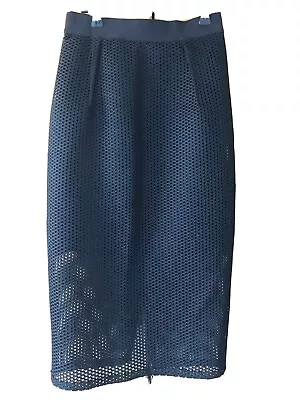 $69 • Buy Scanlan Theodore Black Mesh Midi Pencil Skirt Back Zip  8 Silk Lined