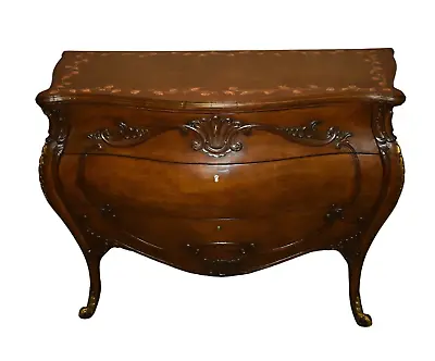 Antique Three Drawer Carved Walnut Italian Bombe' Commode W/Floral Painted Top • $1100