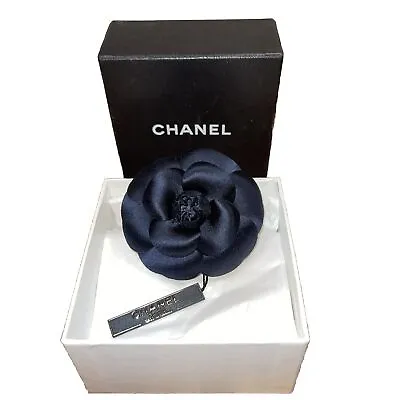 Chanel Vintage Black Silk Flower Brooch Pin Camelia W Box And Tag NOS • $499