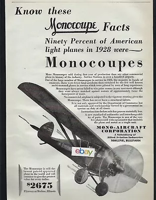 Mono Aircraft Corp The Monocoupe Is 90% Of American Light Planes Sold In 1928 Ad • $9.99