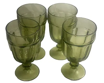 Set Of 4 Vintage Libbey Glasses DURATUFF OLIVE GREEN 7” Goblets Wine Water Tea • $30.60