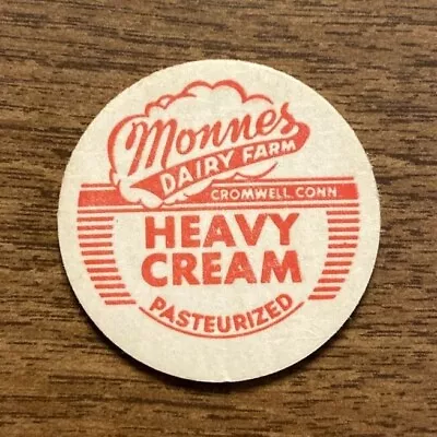 Vtg Monnes Dairy Farm Cream Milk Bottle Cap Top Cromwell Connecticut CT Old A8 • $9.95