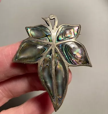 Vintage Leaf Abalone & Silver Brooch Pin Taxco Mexico • $12.50