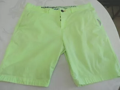 SUPERDRY Men`s Neon Green Shorts Size XL Button Fly Flat Front • $10