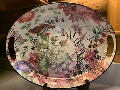 Michel Design Works Metal Tray Botanical Birds Flowers Serving Oval Handles • $34.95