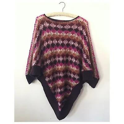 Missoni Poncho Pink Zigzag Boho Crochet Mohair Wool Sweater Cape Orange Label • $80