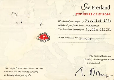 1950 QSL: HER3 Swiss Broadcasting Service Berne Switzerland • $2