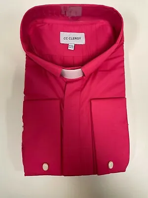 Men's *FUSCHIA* Preacher Tab Collar Clergy Clerical Minister Priest Cuff Shirt • $17.99