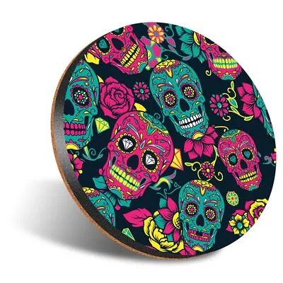 £3.99 • Buy 1x Round Coaster 12cm Teal & Pink Flowery Sugar Skull Pattern Halloween #170890