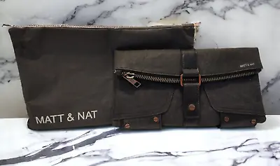 MATT & NAT  Vegan  Clutch Purse W/  Zippers And Buckles - Gray W/ Dust Cover • $19.87