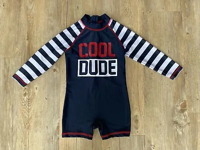 Baby Boys Cool Dude Sun Suit Long Sleeve All-in-One Shorts Swimsuit 18 - 24 Mths • £2.99