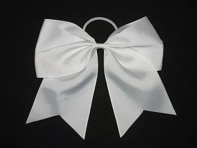 NEW  WHITE  Cheer Bow Pony Tail 3 Inch Ribbon Girls Hair Bows Cheerleading • £4.82