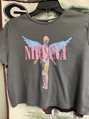 H&M Nirvana Angels Gray/Pink Short-Sleeve Cropped Short T-Shirt XL • £15.56