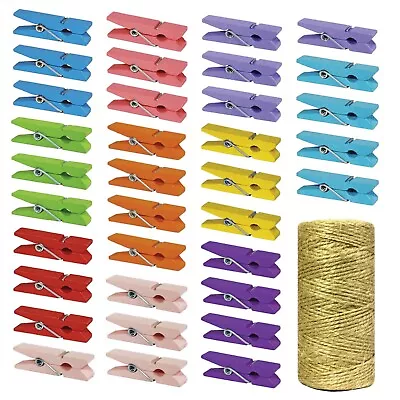 Mini Natural Wooden Clothespins W/ 320ft Jute Twine 100pc 3.5cm/1.4inch • $7.99