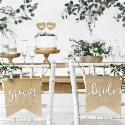 £4.89 • Buy Bride & Groom Rustic Hessian Chair Signs Wedding Decorations