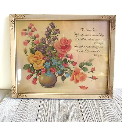 Vintage Buzza Motto STYLE Picture :To Mother Floral Framed Cottage Sentiment • $24.99