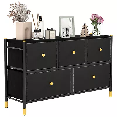 5-Drawer Fabric Dresser Tower Wide Chest Of Drawers Storage Organizer Bedroom • $64.99