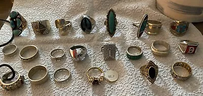 Estate Sale Lot 925’s Sterling Silver Turquoise  Rings Different Sizes • $375