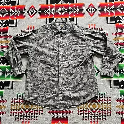 Woolrich Men’s Shirt Button Forest Animal Print Size 2XL Long Sleeve EUC B1 • $29.95