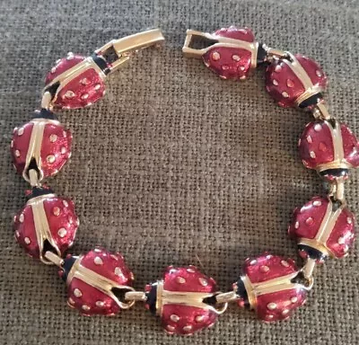 Vintage Red Enamel Ladybug Bracelet  8 Inch • $8.99