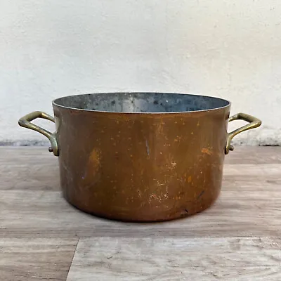 French Stock Pot Antique Dovetailed Copper Cookware VILLEDIEU  12 1/2  24072311 • $299