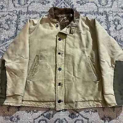 1940’s Original WW2 USN N-1 Deck Jacket Alpaca Lined US Navy HBT Repairs SZ L • $230