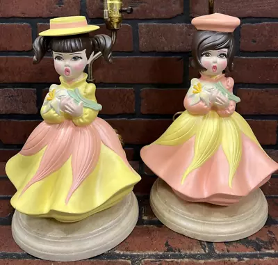 Vintage Table Lamp Holland Mold/Ceramic Little Girls Hand Painted Pair • $59.99