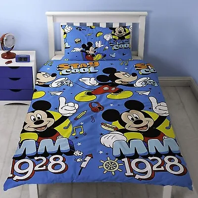 Mickey Mouse Disney Stay Cool Single Duvet Cover Bedding Set Blue • £14.75