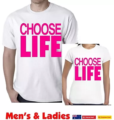 Choose Life T-shirt Men's Ladies Retro 80's Party Funny T Shirts Hot Pink Print • $24.95