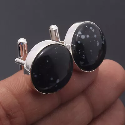 $2.99 • Buy Snowflake Obsidian Sterling Silver Plated Cufflinks 0.9  Gemstone Jewelry F11157
