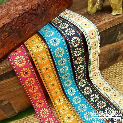 £2 • Buy Indian Asian Ethnic Traditional Floral Gold Metallic Jacquard Ribbon MA1907