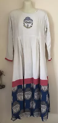 Size Medium Buddha Embroidered 100% Cotton Long Sleeve Kaftan Maxi Dress • $24.50