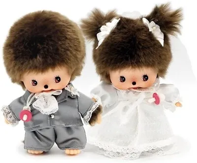 Monchhichi Plush Toy Wedding Monkey Toy Babies Set Of 2 16cm Sekiguchi NEW • $71.61