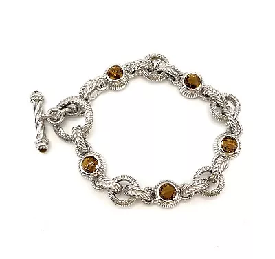 Judith Ripka Sterling Silver Cable Chain Bracelet Citrine Toggle 7.5” • $149.99