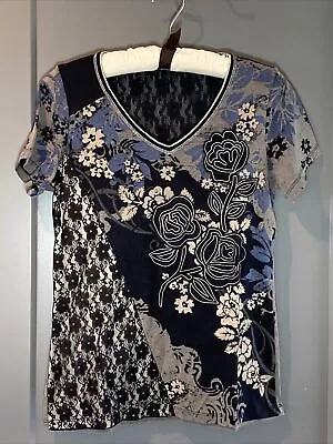 Vanilla Sugar Women's Petite Large Floral Studded V-neck 100% Cotton Top Lace • $23.25